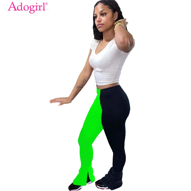 Женские лоскутные брюки Adogirl эластичные брюки-клеш с разрезом по подолу и рюшами