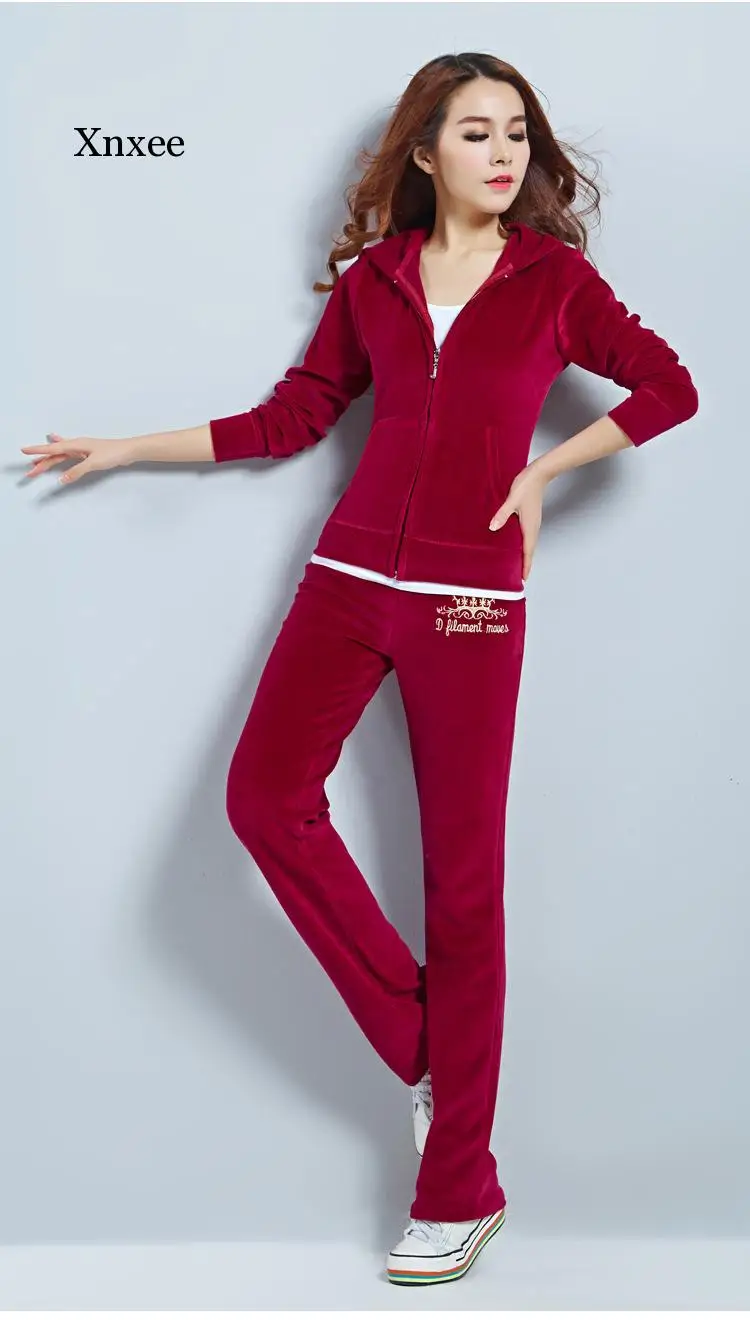

2021 Spring Casual Women's Two-Piece Suit Hooded Jacket and Pants 2-Piece Velvet Suit Casual Wear