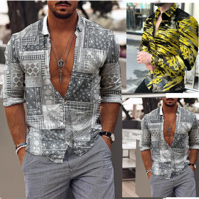 

2021 autumn new men's printed casual shirt cardigan Long Sleeve Shirt Men's