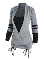 long sleeve cinched contrast faux twinset t shirt gothic casual loose streetwear women tops tees