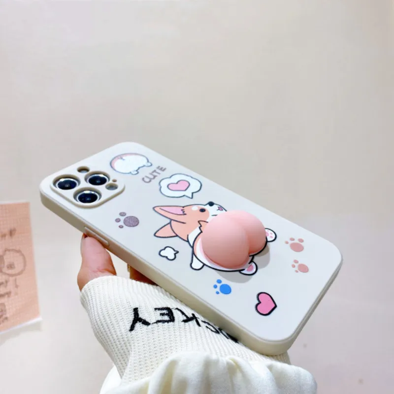 

Cute 3D Corgi Stress Reliever Phone Case For iphone 7 8 Plus X XR XS 11 12 pro Max Funny Soft Cover Funda