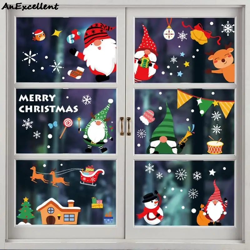 Рождественская настенная статическая наклейка s Санта-Клаус Олень елка окно