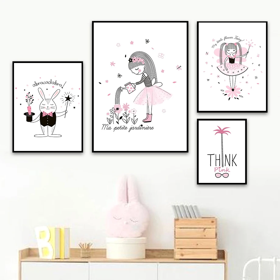 

Rabbit Carrot Magic Wand Girl Elf Wing Wall Art Canvas Painting Nordic Posters And Prints Wall Pictures Kids Room Nursery Decor