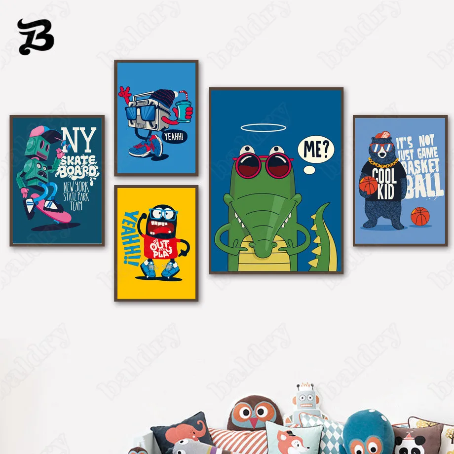 Картина на холсте для гостиной Забавный Хип-поп рок Череп медведь крокодил робот