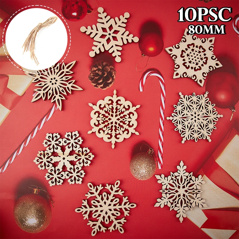 

10PCS Vintage Snowflake Christmas Wooden Pendants Ornaments Christmas Tree Gifts Christmas Decorations Hanging Gifts