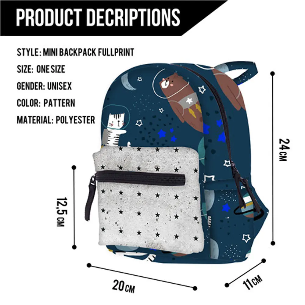 Cartoon School Backpack Cat Print Kawaii Children's SchoolBag Waterproof Lightweight Mini School Bag