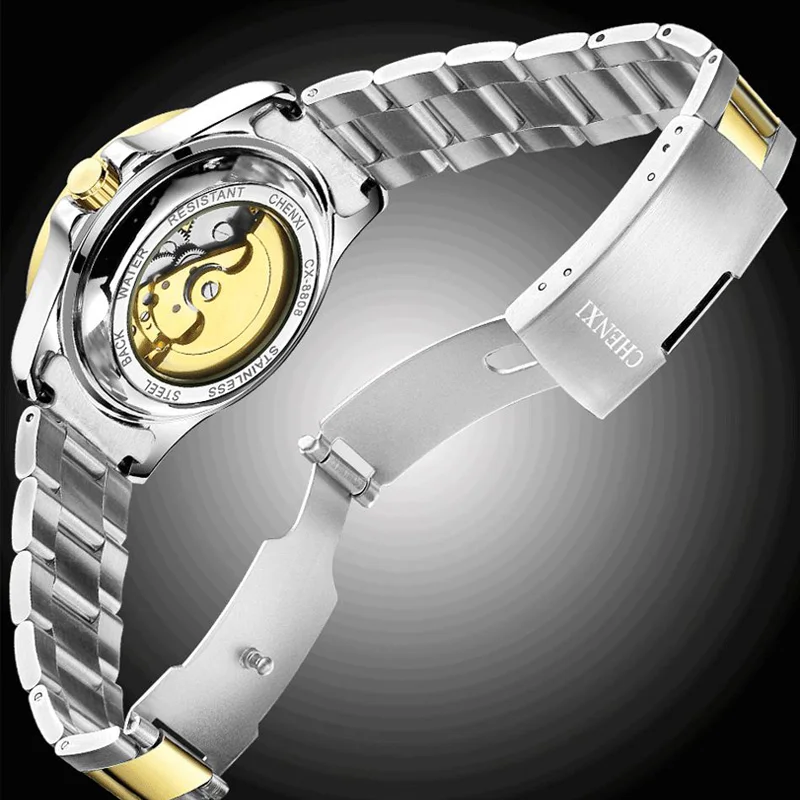 Часы наручные мужские автоматические брендовые золотистые механические