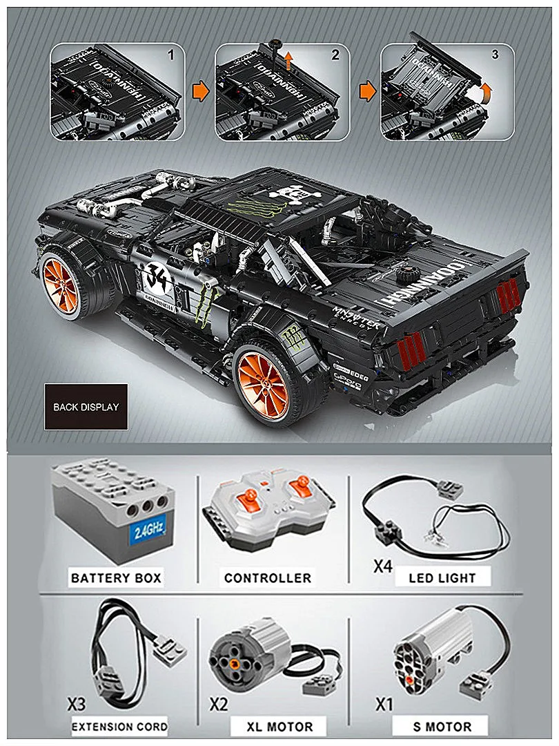 RC Ford Mustang Hoonicorn RTR V2 Technic Супер гоночный автомобиль с двигателем строительные блоки кирпичи светодиодные игрушки