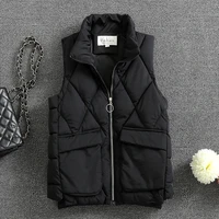 autumn winter vests for women zipper stand collar female sleeveless down jacket black waistcoat women outerwear vest coats