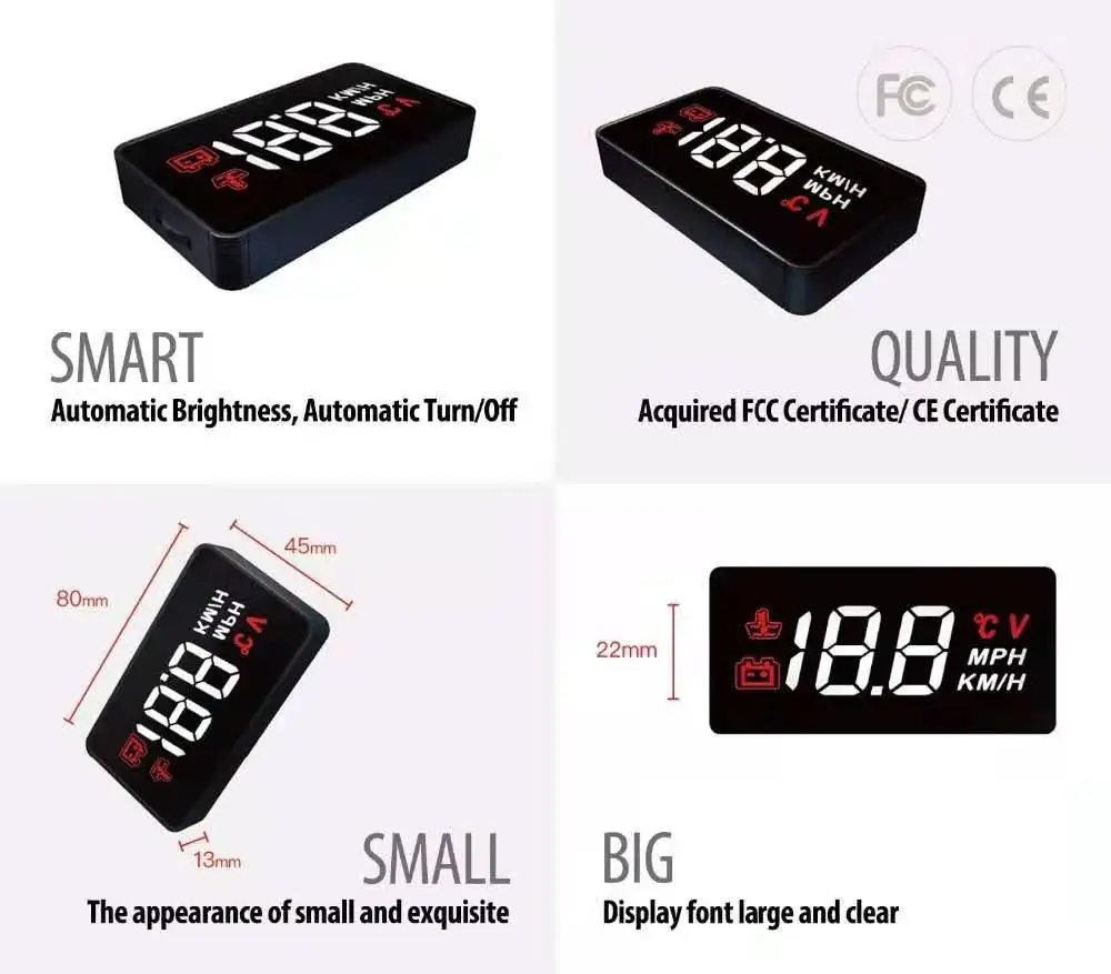 Car windscreen Projector OBD2 II EUOBD Car Color digital screen HUD Head Up Display Overspeed Warning System Voltage Alarm