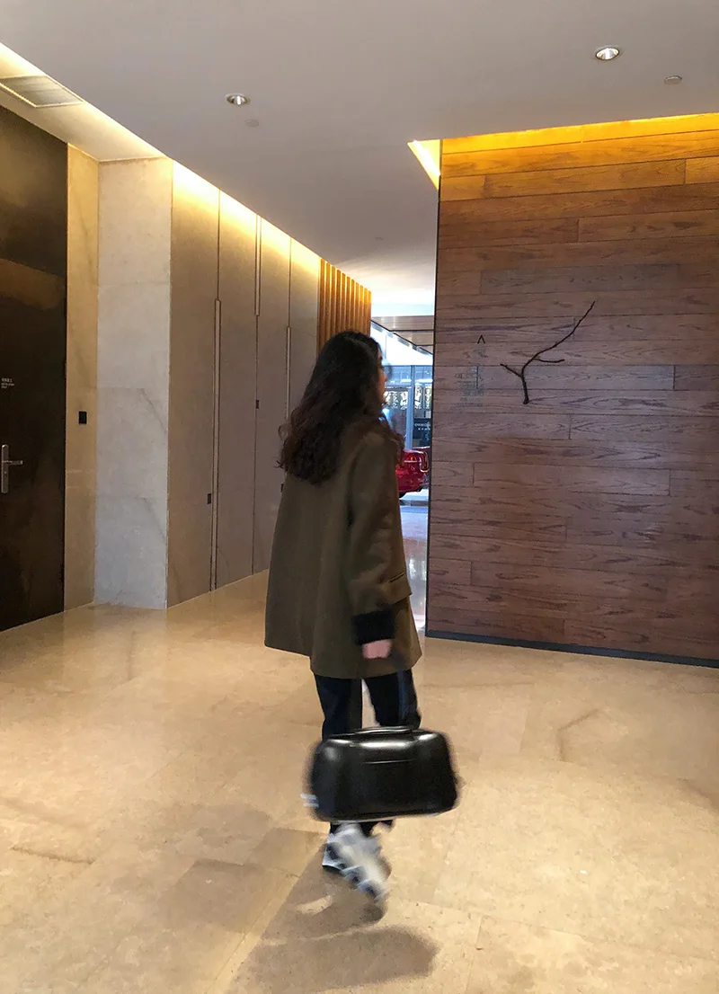 

[EAM] Loose Fit Army Green Brief Big Size Woolen Coat Parkas New Long Sleeve Women Fashion Tide Autumn Winter 2021 1DA473