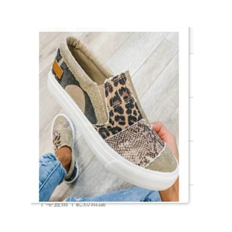 

Autumn Women Shoes Comfortable Ladies Flats Patchwork Snake Pattern Canvas Loafers Slip On Women Lazy Shoes Female Sneakers km98