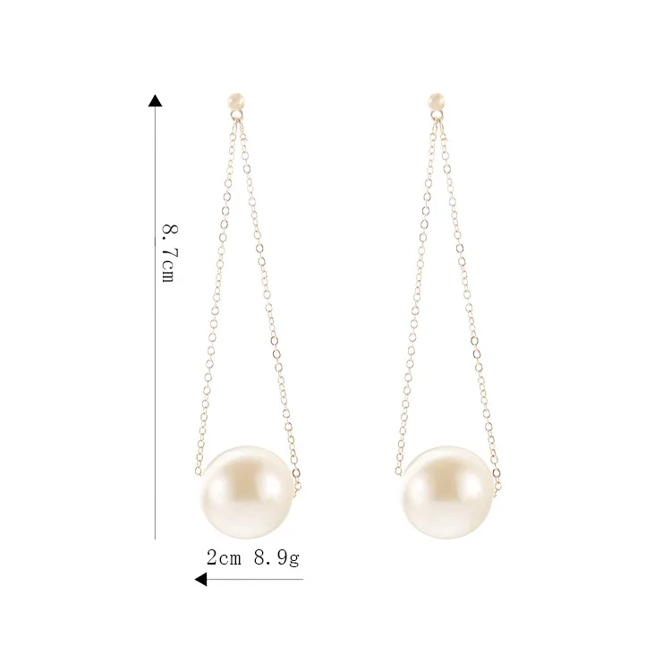 Очаровательные длинные серьги Золотая цепочка подвеска Большой жемчуг простые