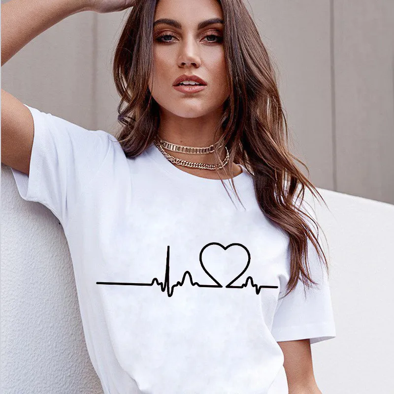 Maycaur Heart Flower T Shirt Summer Women Short Sleeve Leisure Tops Tees Casual Female Shirts Loose Plus Size Woman Clothes | Женская