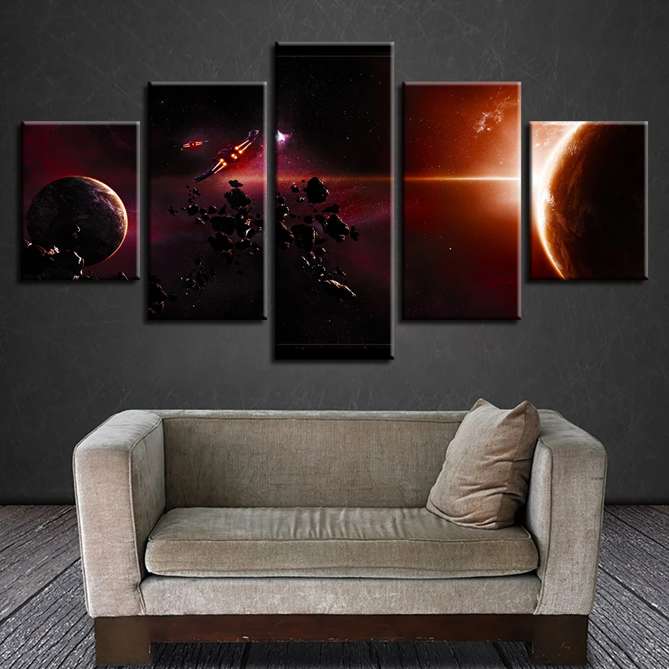 

5 Pieces Space dawn meteorite impact Canvas HD Prints Posters Home Decor Wall Art Pictures Art Paintings No Frame