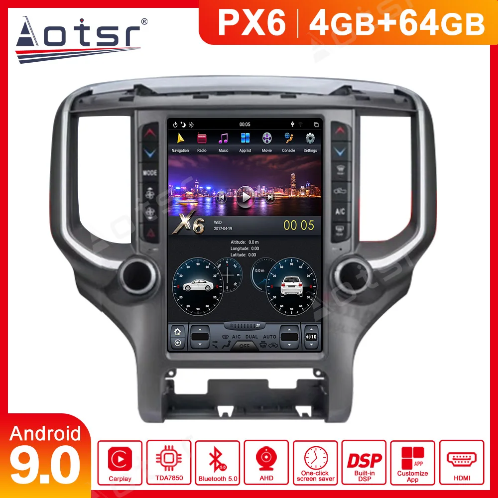 Tesla styel для Dodge Ram 1500 2500 2018 2019 2020 Android 9 автомобильный DVD плеер GPS навигация Радио