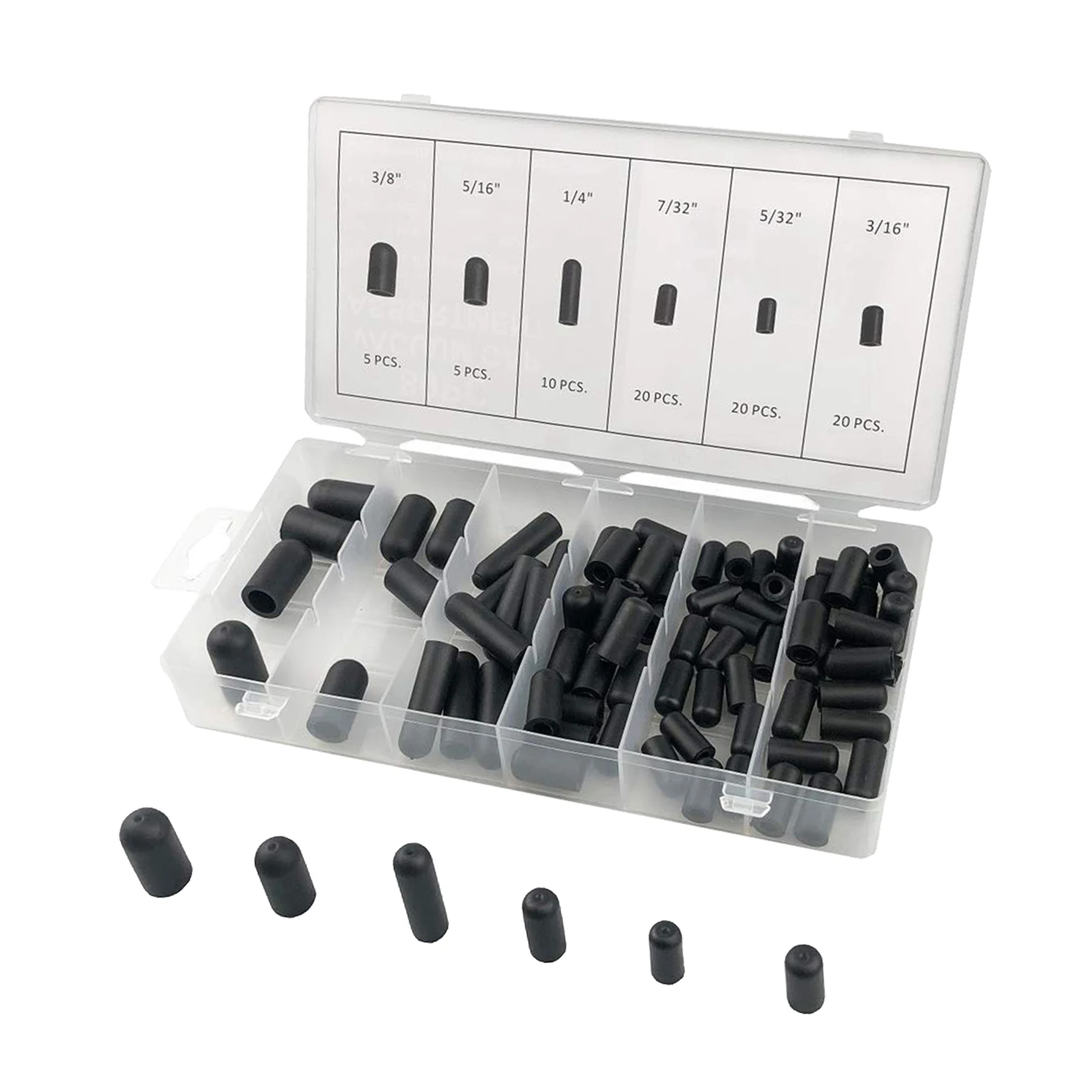 80Pcs/Set Rubber Vacuum Cap Assortment SET 5/32&quot to 3/8&quot Sizes Prevent Leaks |