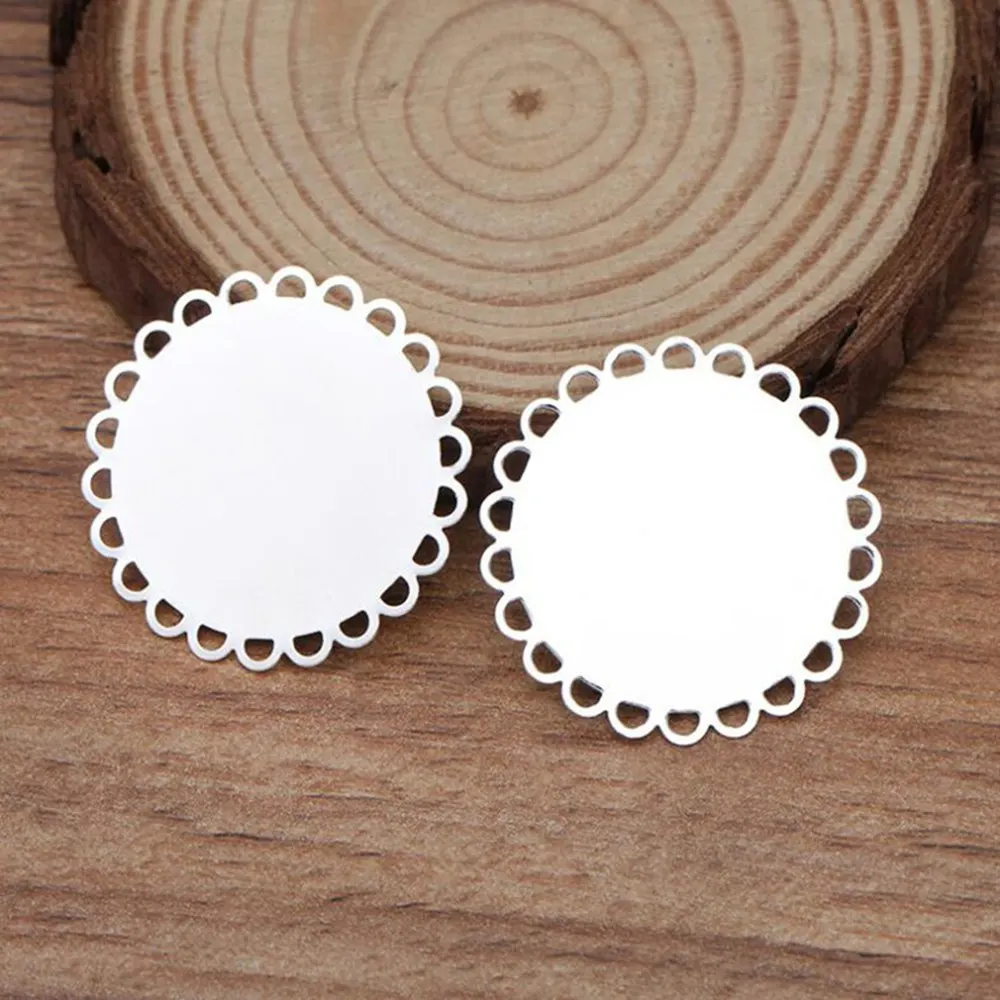 200 шт. Посеребренная плоская кружевная прокладка 20 мм 25 пустая основа для