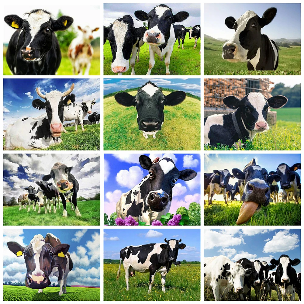 

Алмазная 5d картина HUACAN с квадратными стразами, вышивка «сделай сам» с изображением коровы, мозаика с изображением животного, домашний декор...