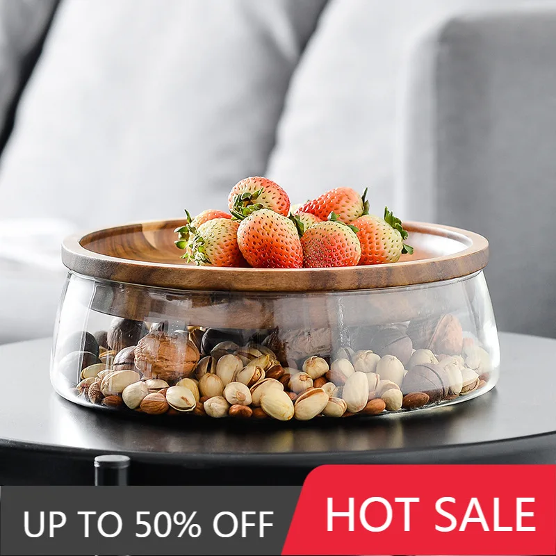 

Glass Bottle Nuts And Dry Fruits Storage Box Container For Cereals Jar Double Layer Candy Jars With Wooden Lid Kitchen Supply