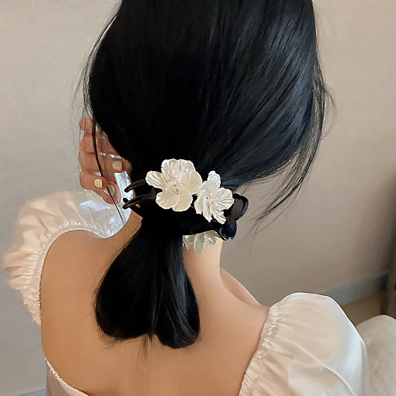 

SHUANGR Korean Hair Accessories Handmade Flower Hairpin Simple Top Clip Ball Head Large Clip Girl Broken Hair Clip
