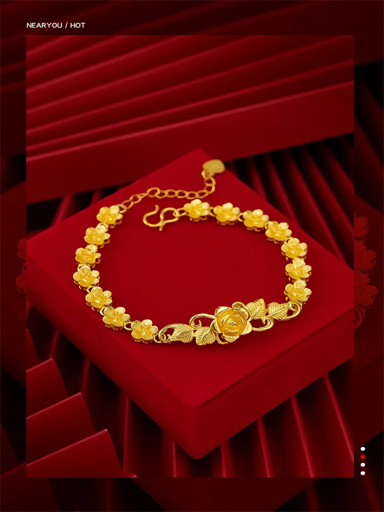 

Gold Lady Flower Bracelet, Japanese and Korean Shajin Hand Jewelry Bracelet, Women's Wedding Bride Engagement Jewelry Gift