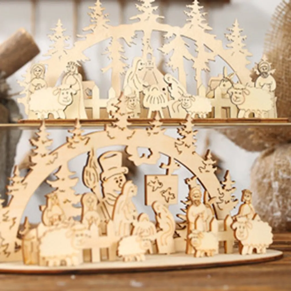 

1set Christmas DIY Table Wooden Ornament Snowman Church 2020 New Year Christmas Decorations for Home Navidad Noel Xmas Supplies