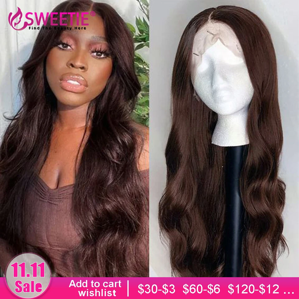 

Chocolate Brown Body Wave13x4 Lace Front Human Hair Wigs 4x4 Lace Closure Brazilian Wig For Women Pre Plucked T Part Lace Wig