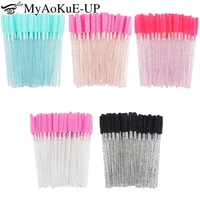 50pcs disposable eyelash brushes silicon microbrush crystal handle mascara wands female eyebrow lash extension spoolie brush