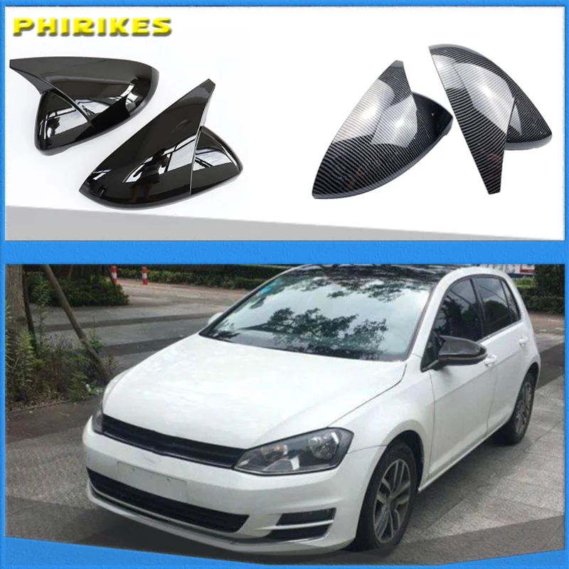 

2 pieces for VW Golf 7 MK7 7.5 GTD R GTI Touran L E-GOLF Side Wing Mirror Cover Caps Bright Black RearView Mirror Case Cover