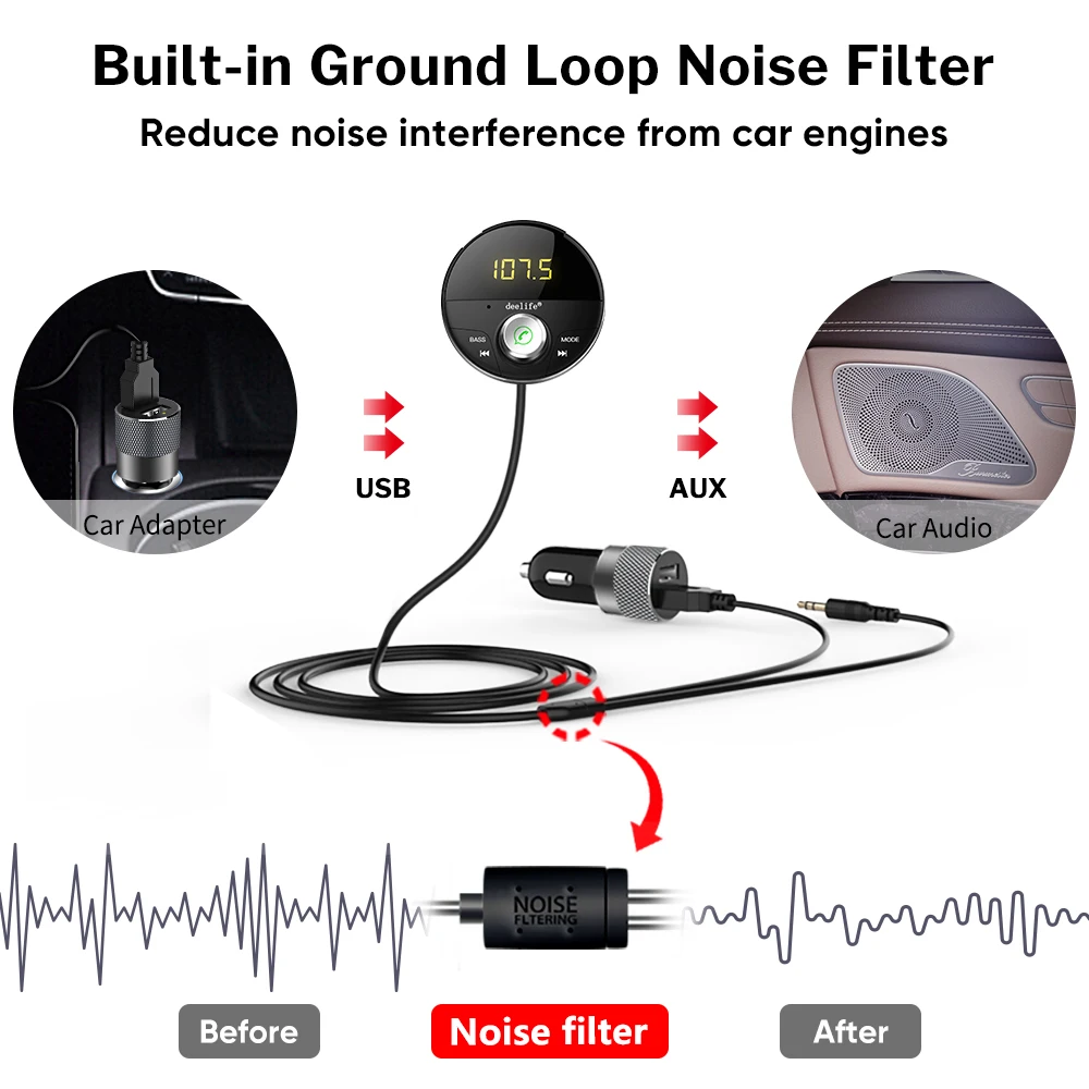 FM модулятор Deelife с Bluetooth Автомобильный MP3 плеер разъемом 3 5 мм AUX адаптер BT 0