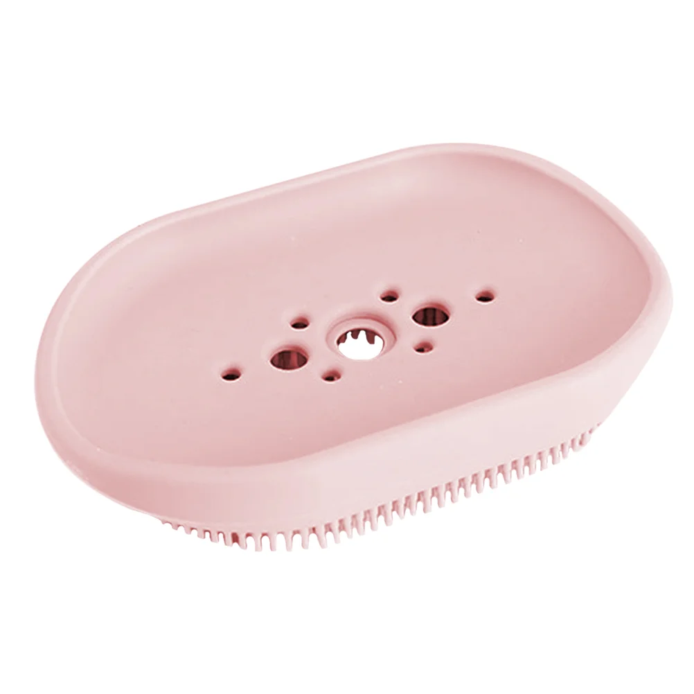 

1pc Silicone Multifunction Soap Tray Bathroom Draining Soap Holder with Brush