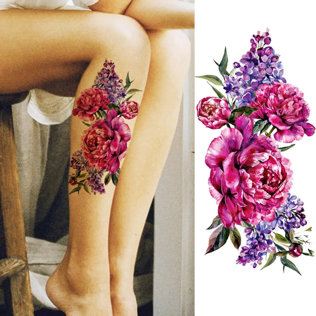 Временные татуировки для женщин акварельные пионы цветы колибри Бабочка Далия