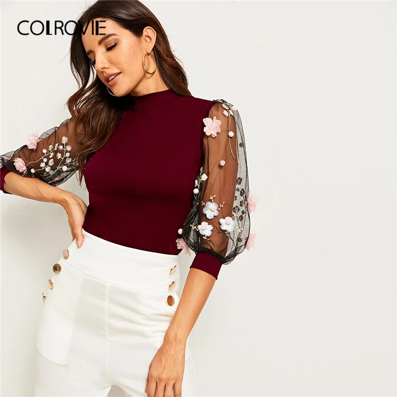 Женское Сетчатое платье фонарь COLROVIE элегантное облегающее с 3D аппликацией и