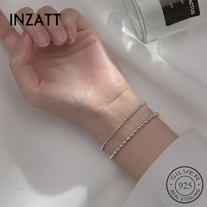 

INZATT Real 925 Sterling Silver Different Sizes Bead Chain Round Bracelet For Fashion Women Party Fine Jewelry Punk Accessories