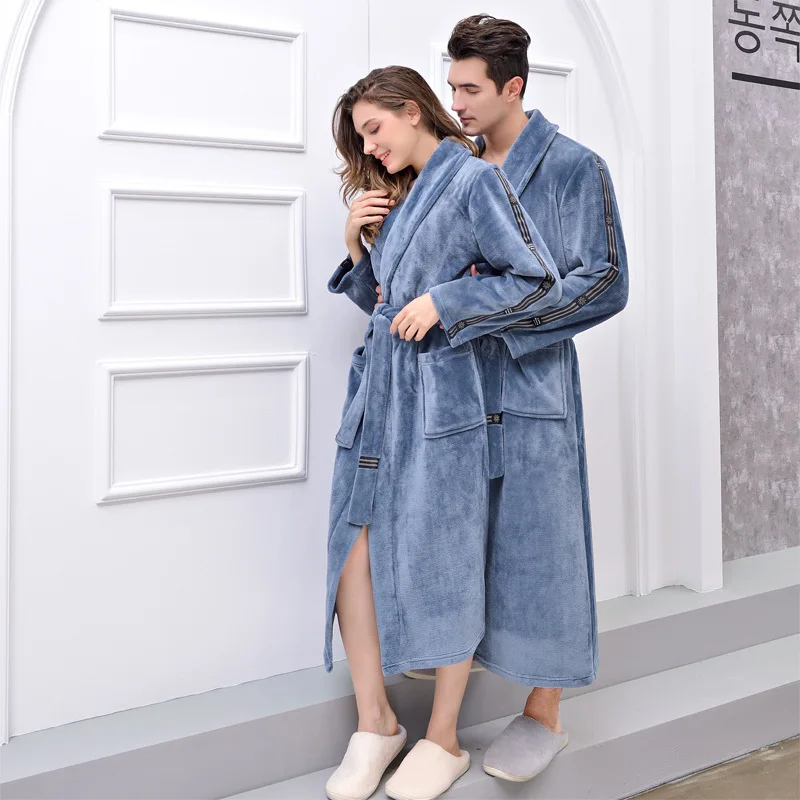 Модные Повседневные банные халаты для мужчин и женщин фланелевый Халат с