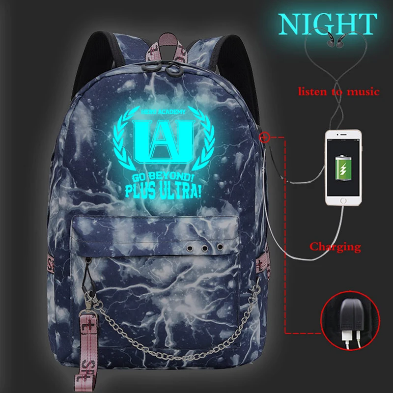 

Cool Designer Women Backpack Bookbag My Hero Academia School Bag Anime Usb Charging Line Girls School Bakcpack Bag Luminous Bags
