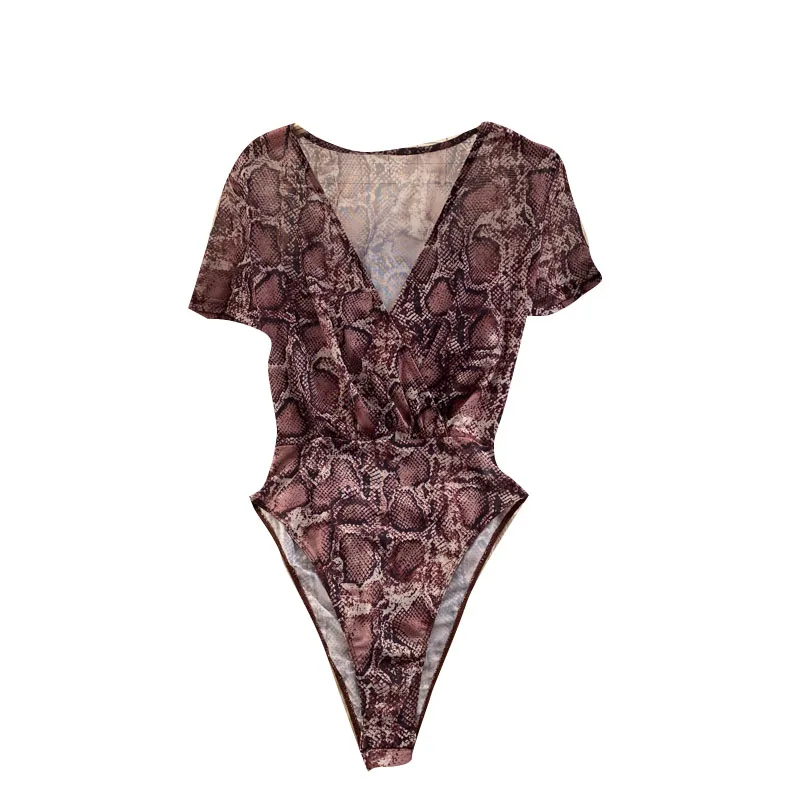 

United States ins ladies summer new vintage snakeskin grain short-sleeved jumpsuits women fashion blogger joker coat