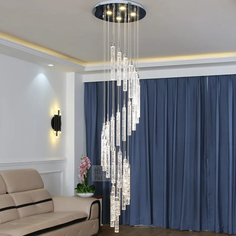 

Modern Villa Loft Staircase Long Chandelier Lamp Living Room Luminaire Hotel Crystal Chandelier Lighting
