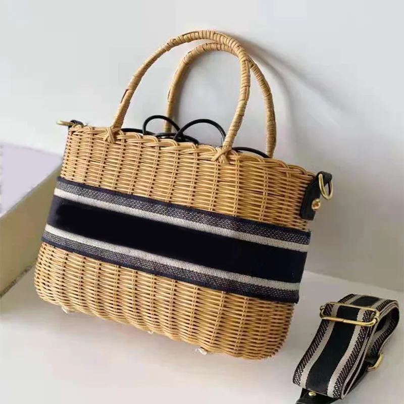 

Straw New Fashion Women's Bag Korean Version of Versatile Handbag Woven Vacation Bag Messenger Bag Bamboo Woven Bag