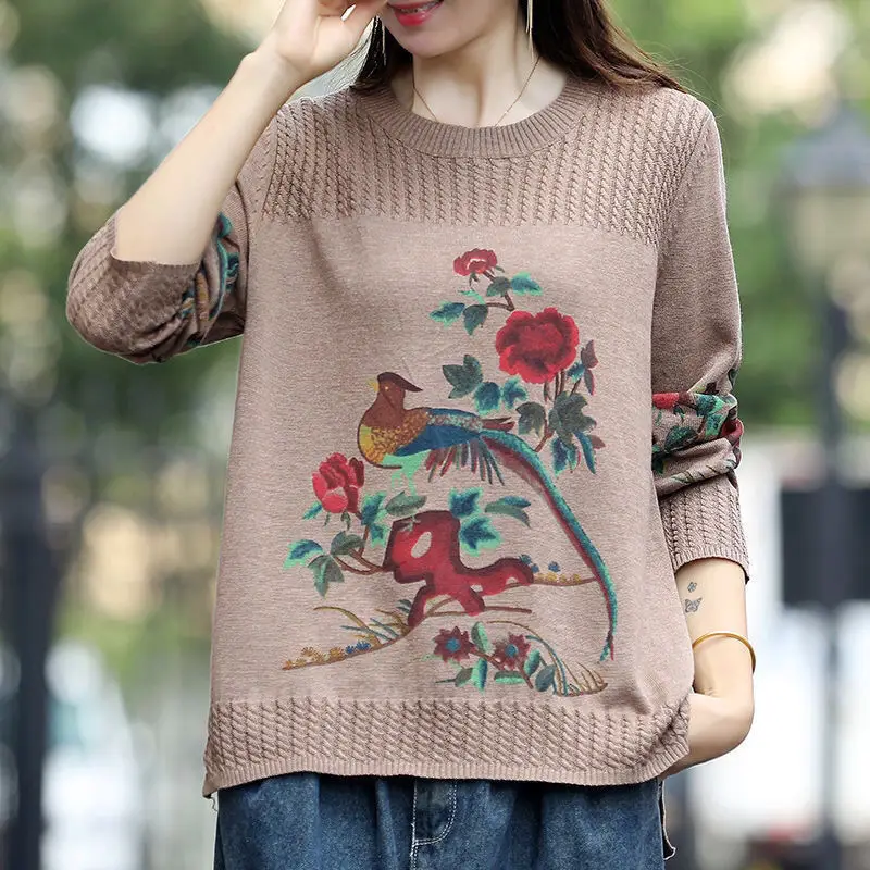 

2021 Spring New Fashion Clothes Women Floral Casual Sweaters Female Vintage Loose Jumpers Ladies d Knit Pullovers M515