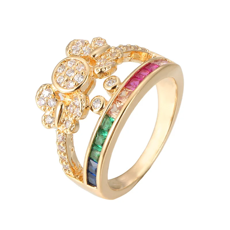 Damesring Kroon Hartvormig Bruiloft Verlovingsring Ingelegd Kleurrijk Veelkleurig Strass Mode glamor Paar Sieraden Geschenken|Кольца для