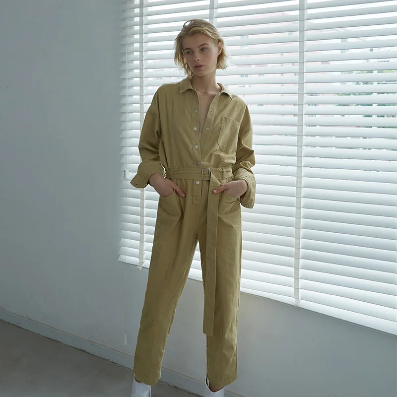 

Spring and Autumn Jumpsuit Women's New Loose Fashion Lapel Waist Slimming Casual Trend All-match Women's Straight Pants Street