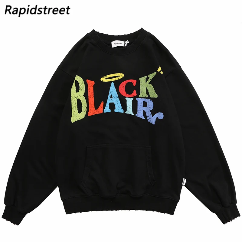 

Мужская хлопковая толстовка с буквенным принтом, черная или белая Повседневная Толстовка в стиле хип-хоп, свитер в стиле Харадзюку, уличная ...