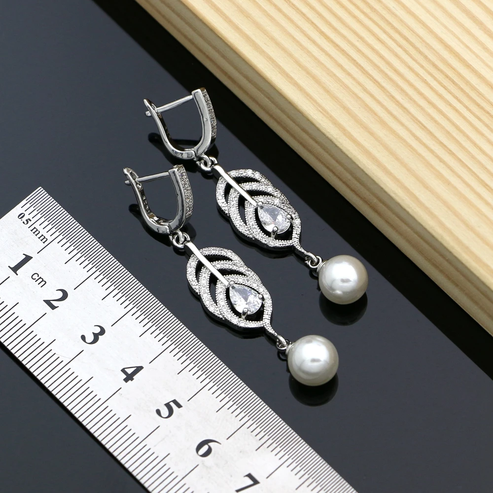 Серебряный Цвет Свадебный Жемчуг Ювелирные наборы натуральный белый циркон