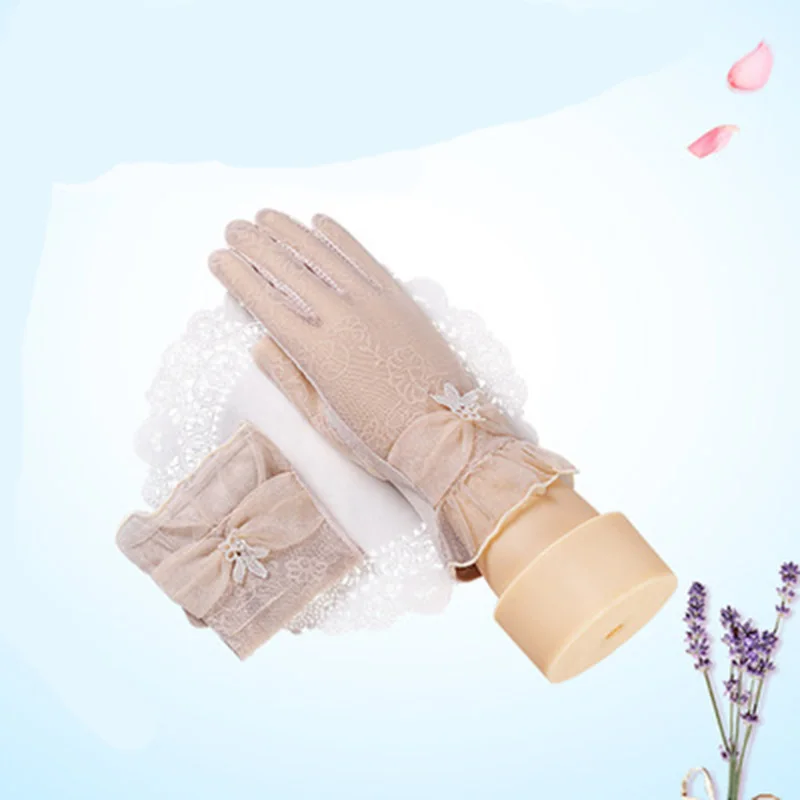 

Spring and summer ultra-thin full palm touch screen ladies short sports breathable lace ice silk sunscreen gloves E11