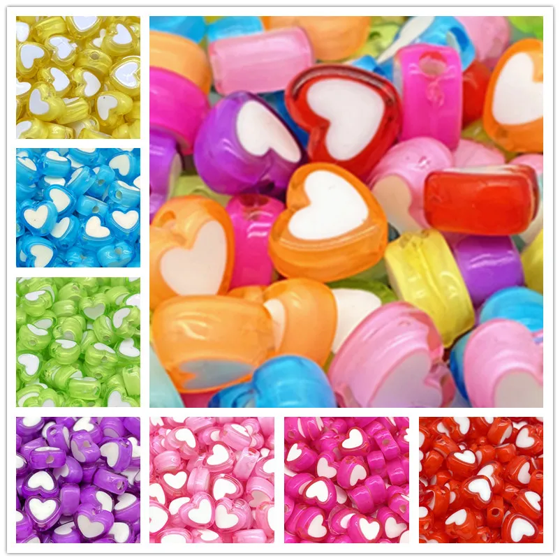 

50pcs Heart Shape Acrylic Bead Loose Spacer Beads For Jewelry Making Bracelet DIY #RoLi