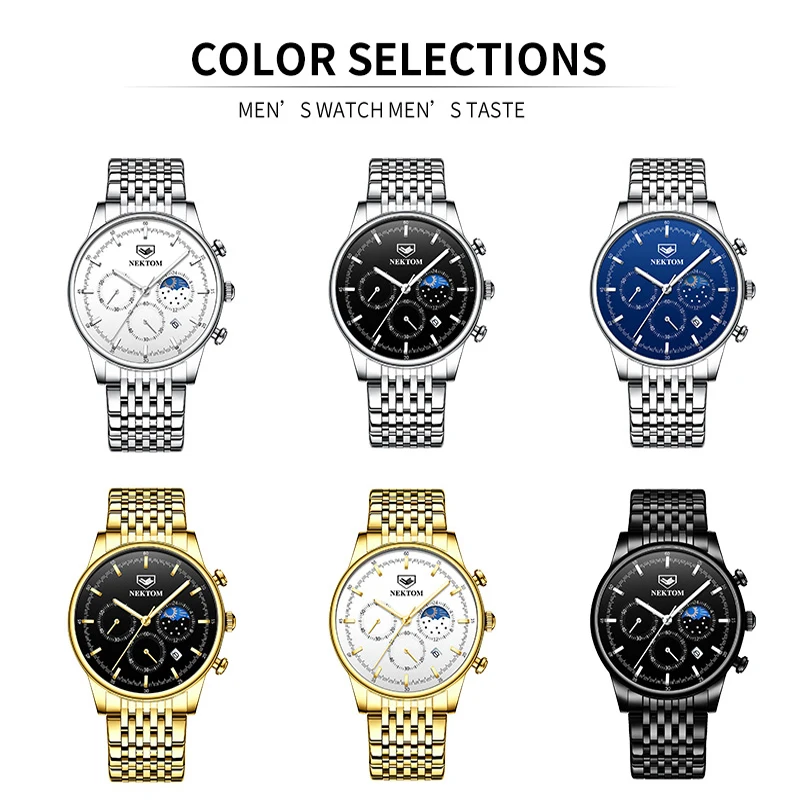 Часы Nektom кварцевые роскошные Простые Модные Звездные Бизнес водонепроницаемые