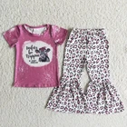Оптовая продажа, комплект для маленьких девочек, рубашка и штаны из коровьей ткани с рисунком роседа, штаны с леопардовым принтом, детская одежда