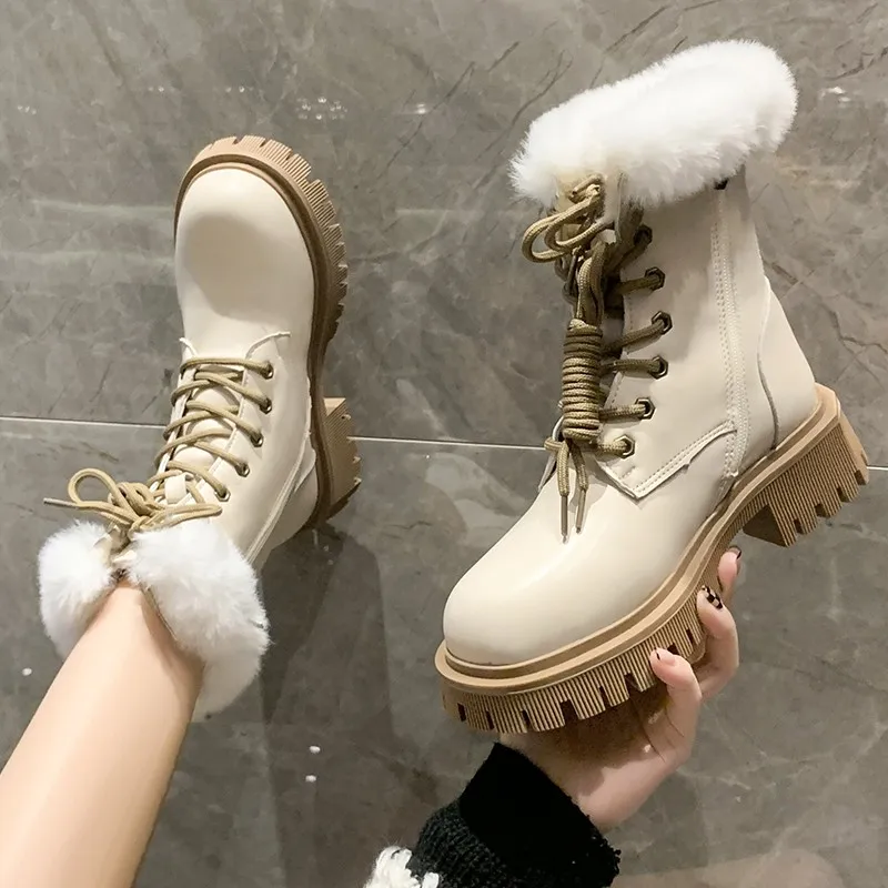 

Теплая женская обувь 2022 зимние кожаные ботинки в британском стиле женские плюшевые ботильоны Ytmtloy с круглым носком женские сексуальные бот...